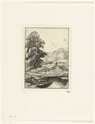 Landschap met een grote boom by Lucien Pissarro