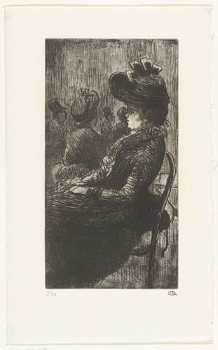 Dame in een café by Lucien Pissarro