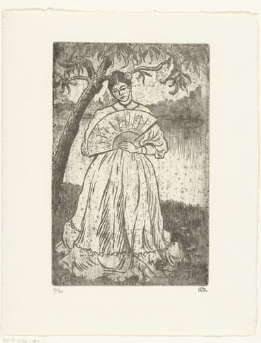 Vrouw met waaier by Lucien Pissarro