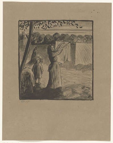 Het ophangen van de was by Lucien Pissarro