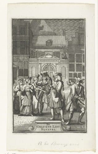 Titelprent voor 'De gelukte list of Bedrooge mof: blyspel' van Andries Pels by Romeyn de Hooghe