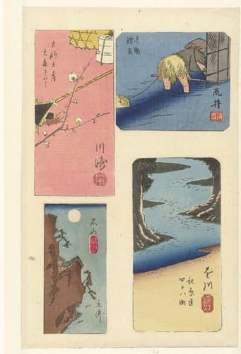 Vier harimaze van beroemde plaatsen by Hiroshige (I) , Utagawa