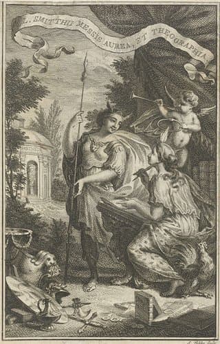 Personificatie van de Kunsten aan haar schrijftafel by Simon Fokke