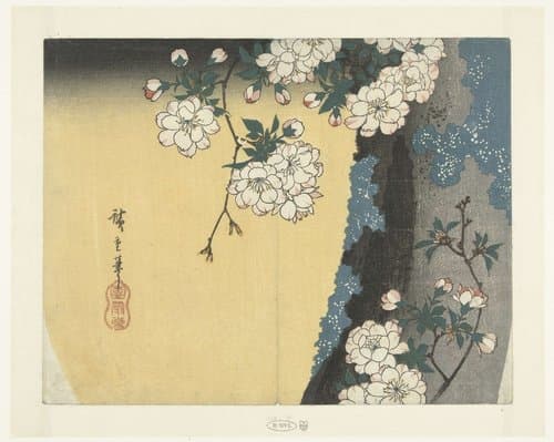 Kersenbloesem bij boomstam by Hiroshige (I) , Utagawa