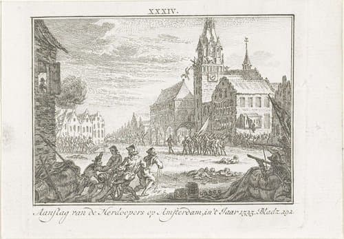 Aanslag van de wederdopers te Amsterdam by Simon Fokke