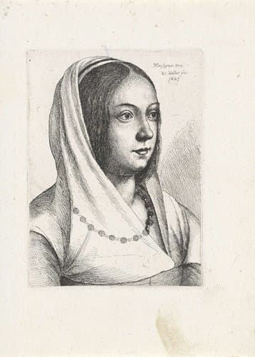 Portret van een jonge vrouw met hoofddoek by Wenceslaus Hollar