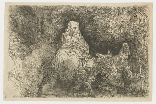 The flight into Egypt crossing a brook by Rembrandt van Rijn