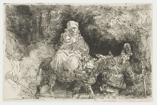De vlucht naar Egypte: het oversteken van een beek by Rembrandt van Rijn