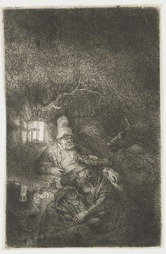 Rust op de vlucht naar Egypte: nachtstuk by Rembrandt van Rijn