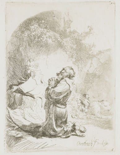 St Jerome praying: arched by Rembrandt van Rijn