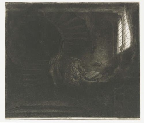 St Jerome in a dark chamber by Rembrandt van Rijn