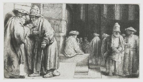 Jews in the synagogue by Rembrandt van Rijn