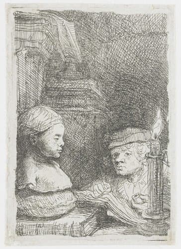 Man tekenend naar een gipsmodel by Rembrandt van Rijn