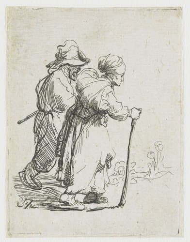 Twee landlopers, man en vrouw by Rembrandt van Rijn