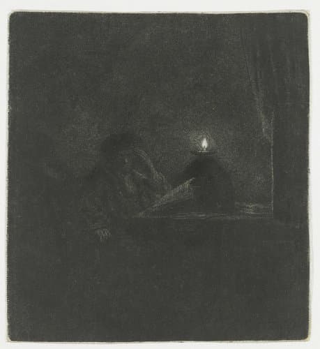 Student at a table by candlelight by Rembrandt van Rijn