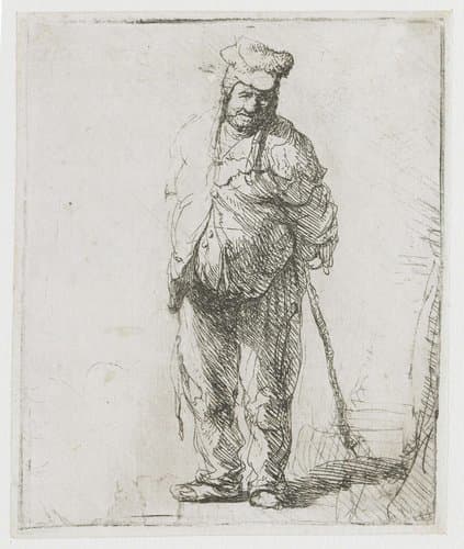 Ragged peasant with his hands behind him, holding a stick by Rembrandt van Rijn