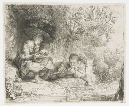 The flute player by Rembrandt van Rijn