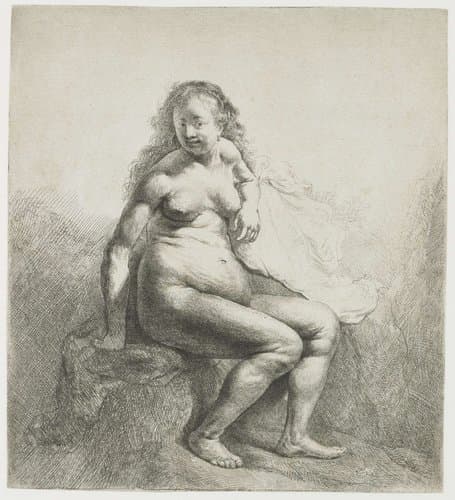 Naked woman on a mound by Rembrandt van Rijn