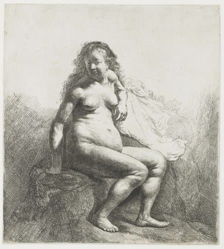 Naked woman on a mound by Rembrandt van Rijn