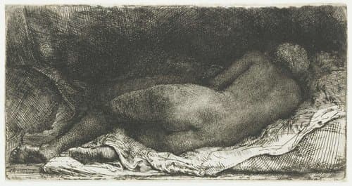 Reclining female nude by Rembrandt van Rijn
