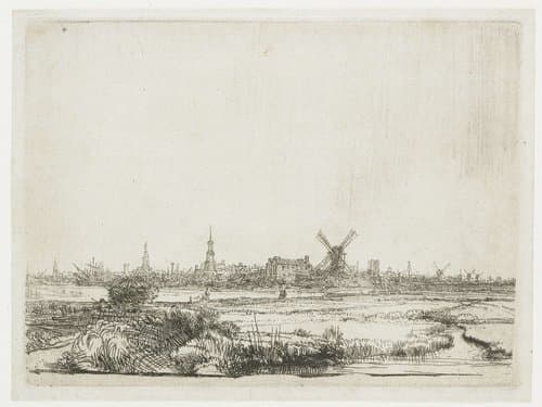 Gezicht op Amsterdam vanaf de Kadijk by Rembrandt van Rijn