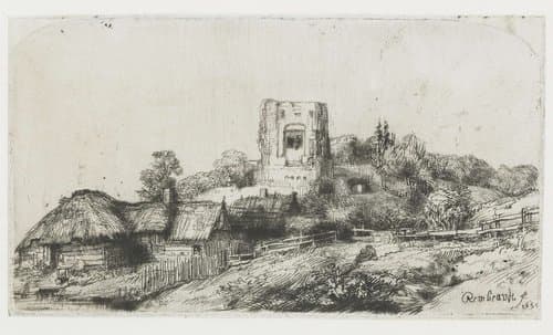 Landscape with a square tower by Rembrandt van Rijn