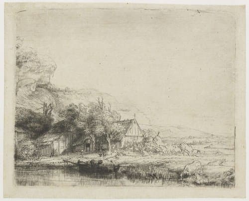 Landscape with a Cow Drinking by Rembrandt van Rijn