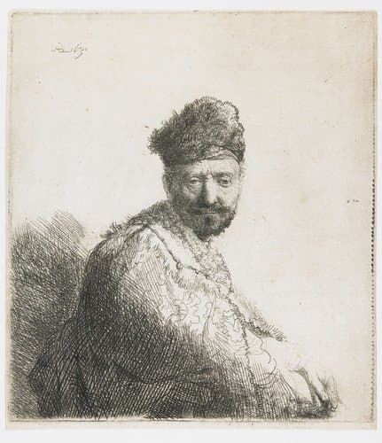 Bearded man, in a furred oriental cap and robe by Rembrandt van Rijn