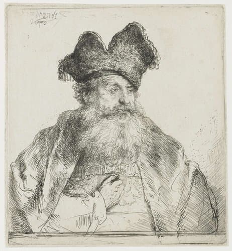 Oude man met een bontmuts met een gespleten opstaande rand by Rembrandt van Rijn