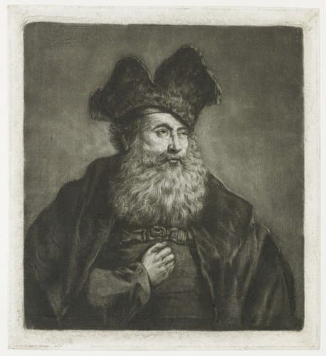Oude man met een bontmuts met een gespleten opstaande rand by Rembrandt van Rijn