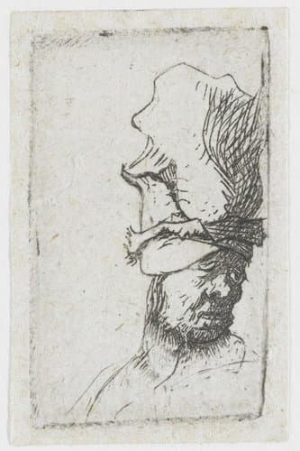 Head of a Man in a High Hat by Rembrandt van Rijn