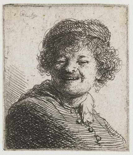 Self-portrait in a cap: laughing by Rembrandt van Rijn