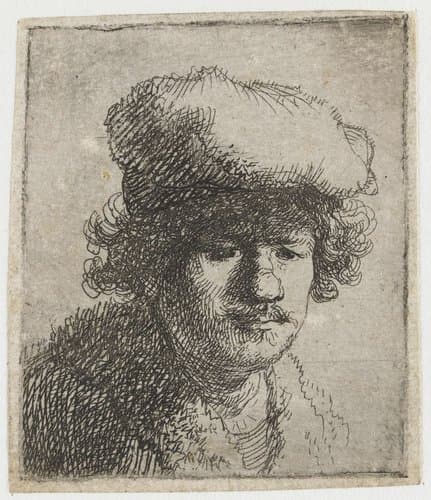 Zelfportret met naar voren getrokken muts by Rembrandt van Rijn