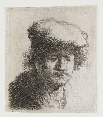 Zelfportret met naar voren getrokken muts by Rembrandt van Rijn