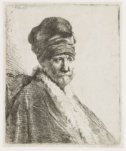 Bust of a man wearing a high cap by Rembrandt van Rijn