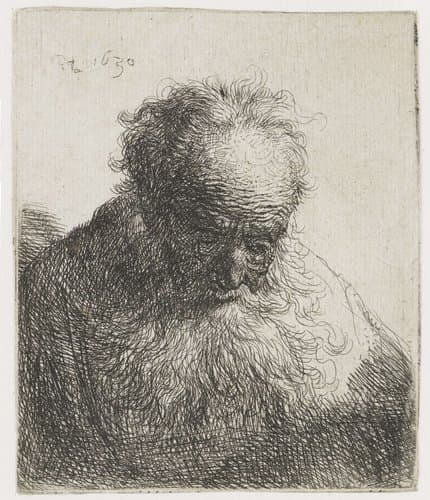 Oude man met lange baard, het hoofd naar voren: buste by Rembrandt van Rijn