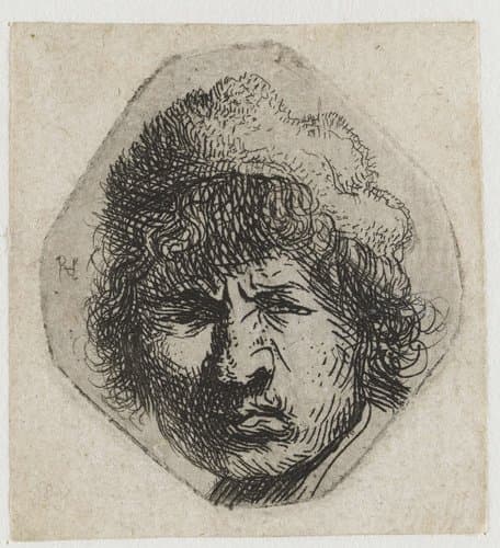 Self-portrait scowling by Rembrandt van Rijn