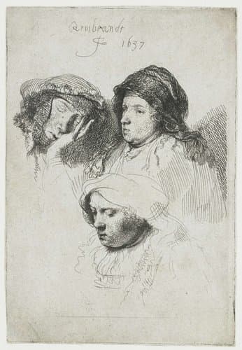 Three Heads of Women, One Asleep by Rembrandt van Rijn