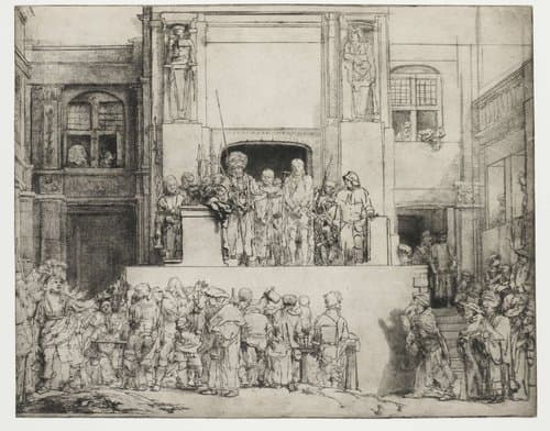 Christus aan het volk getoond: liggende plaat by Rembrandt van Rijn