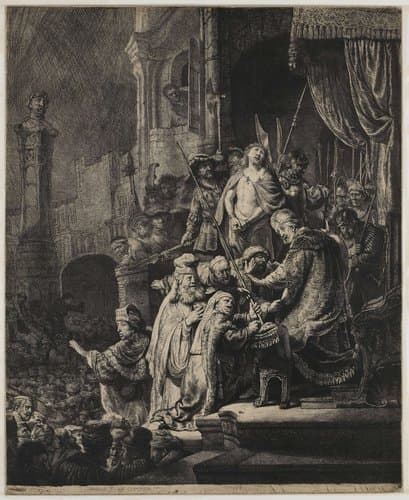 Christ before Pilate: large plate by Rembrandt van Rijn