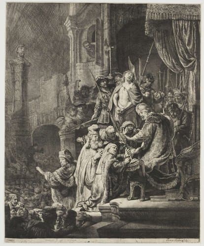 Christ before Pilate: large plate by Rembrandt van Rijn