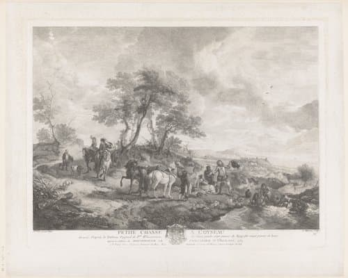 Rustend jachtgezelschap bij een beek by Jean Moyreau