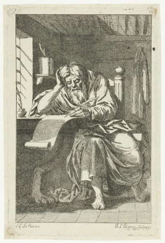 Geleerde schrijvend in zijn studeervertrek by Philippe Louis Parizeau