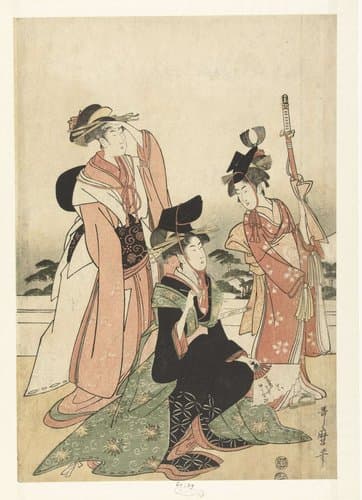 Courtisane een hoveling imiterend. by Kitagawa Utamaro