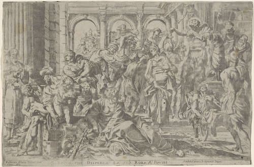 De heilige Rochus deelt aalmoezen uit by Baldassare Aloisi Galanini