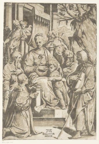 Maria met kind omringd door heiligen
