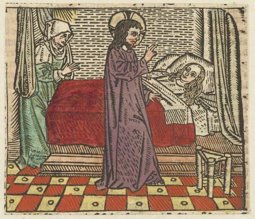 Christus wekt dochter van Jairus op by Meester van Antwerpen (I)