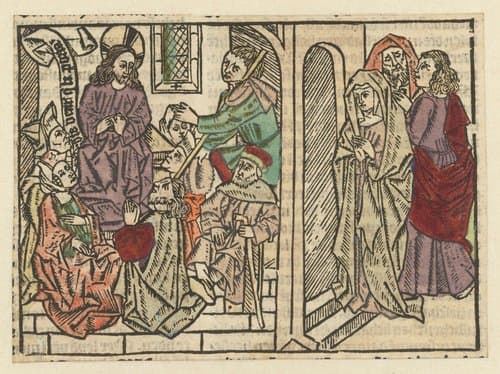 Christus wordt gezocht door zijn moeder en broeders by Meester van Antwerpen (I)
