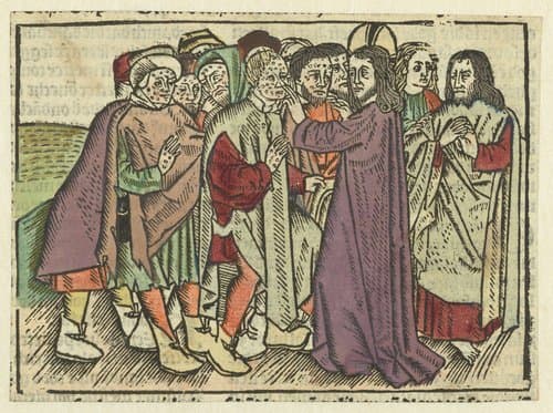 Christus geneest de melaatsen by Meester van Antwerpen (I)