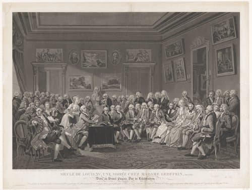 Gezelschap op de Salon van Marie-Thérèse Rodet Geoffrin by Philibert-Louis Debucourt